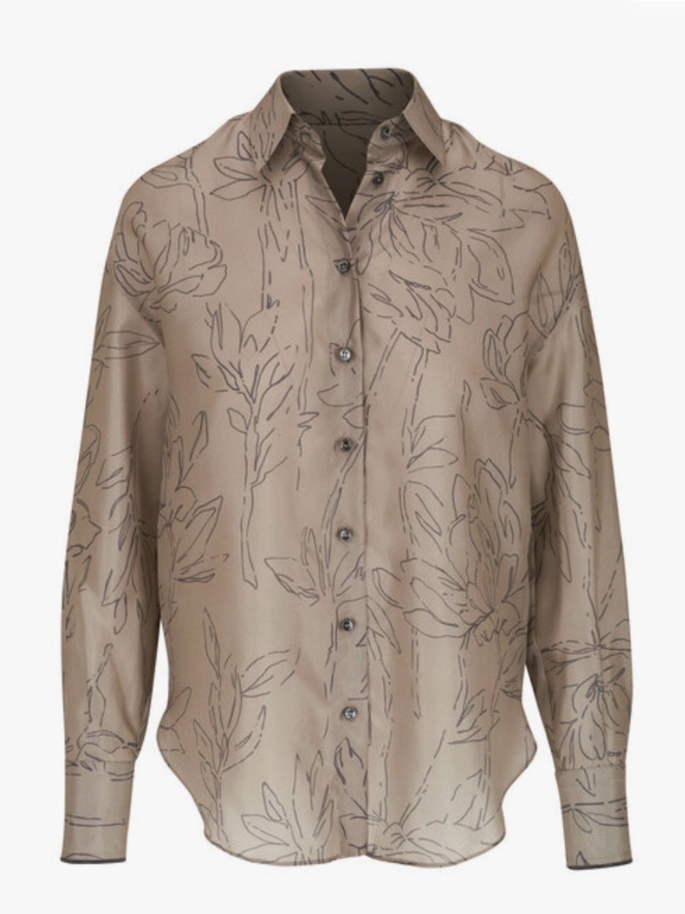 Brunello Cucinelli Oversize Magnolia Outline Button-Front Silk Blouse
